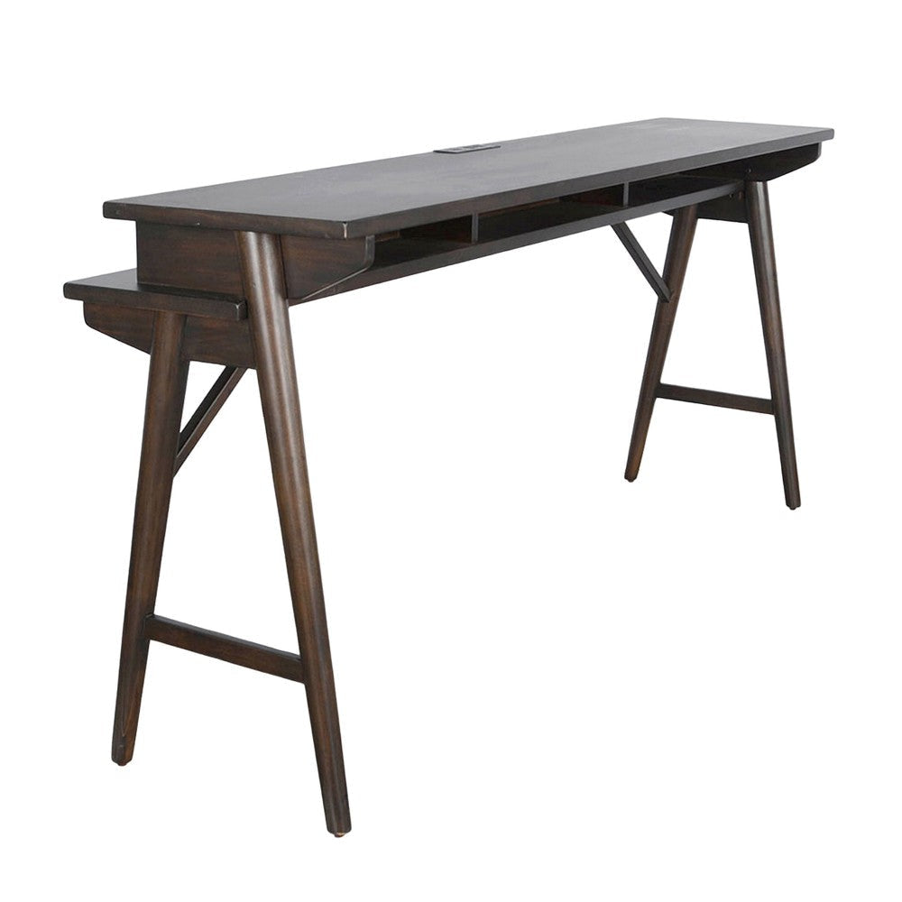 Ameri Console Table with USB Power Pack 78’’ Brown Mahogany Wood BM325355