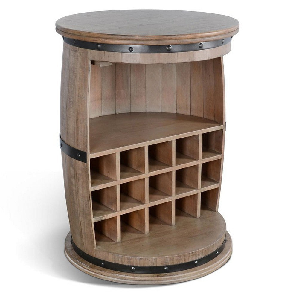 Flint Barrel Wine Rack 15 Slots Stemware Rack Brown Mahogany Wood BM325357