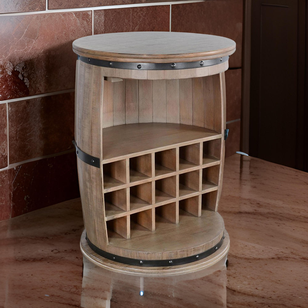 Flint Barrel Wine Rack, 15 Slots, Stemware Rack, Brown Mahogany Wood