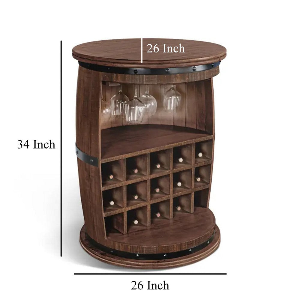 Flint Barrel Wine Rack 15 Slots Stemware Rack Dark Brown Mahogany BM325358