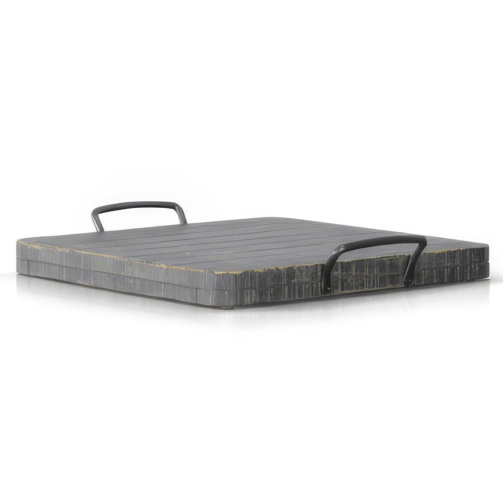 Rena Ottoman Tray with Metal Handles 17’’ Black Sand Mahogany Wood