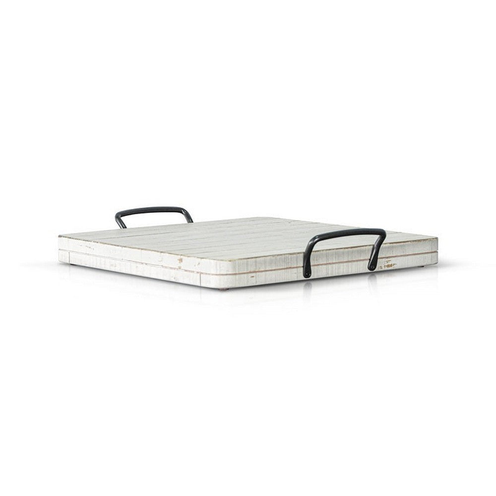 Rena Ottoman Tray Metal Handles 17’’ Distressed White Mahogany Wood