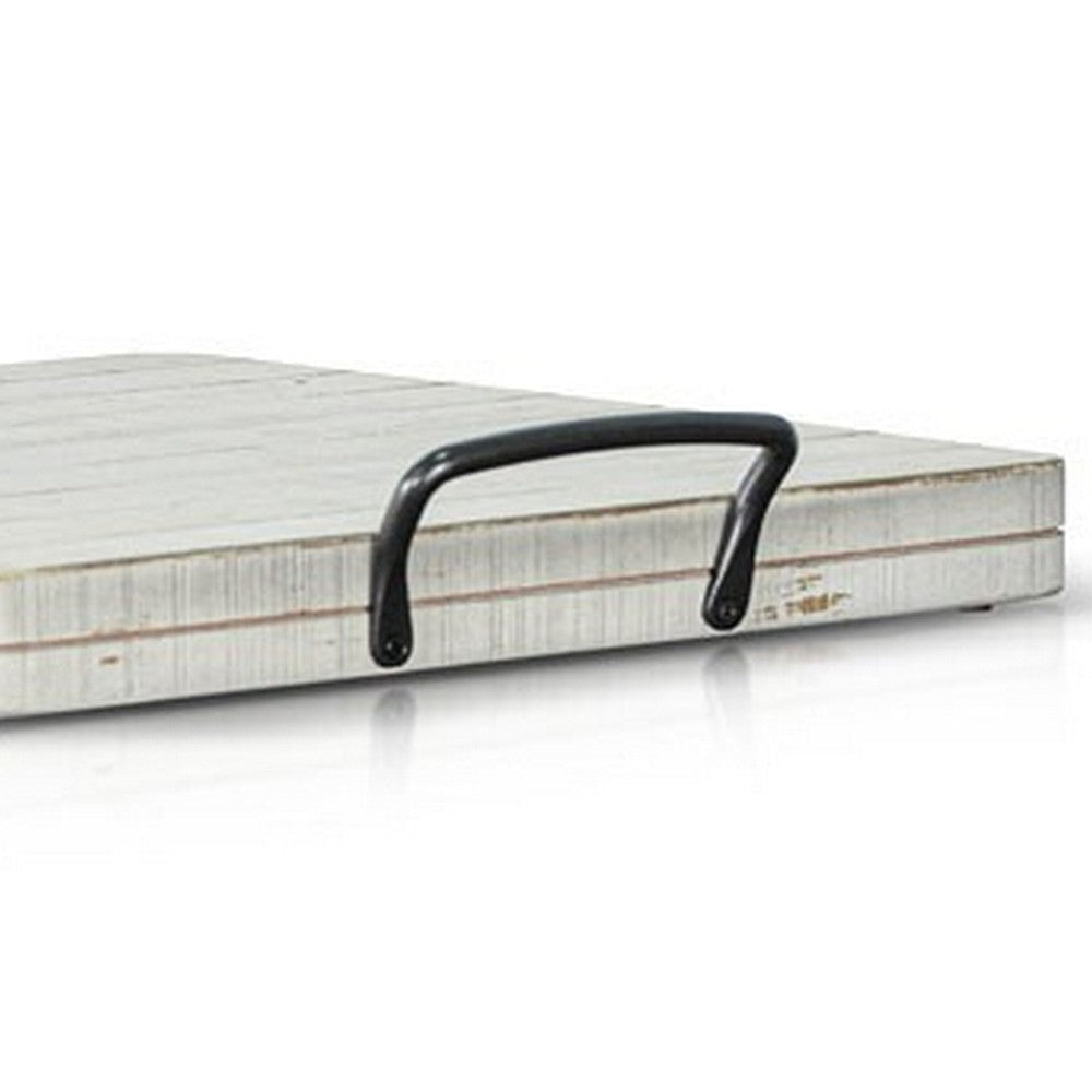 Rena Ottoman Tray Metal Handles 17’’ Distressed White Mahogany Wood