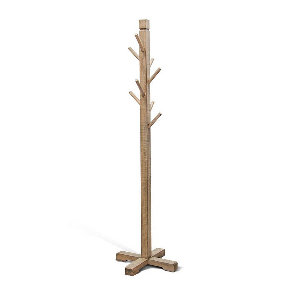 Rena Coat Hat Rack Stand 8 Wood Stems 72’’ Light Brown Mahogany Wood