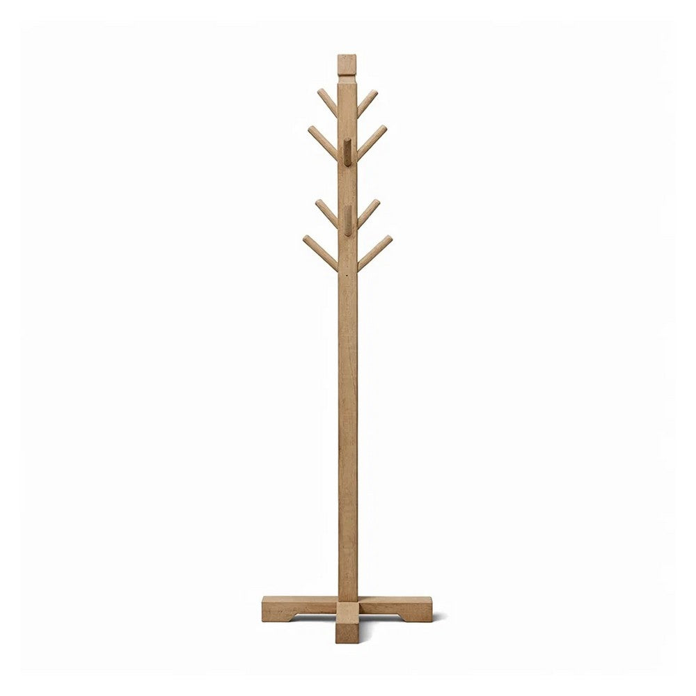 Rena Coat, Hat Rack Stand, 8 Wood Stems, 72" Light Brown Mahogany Wood
