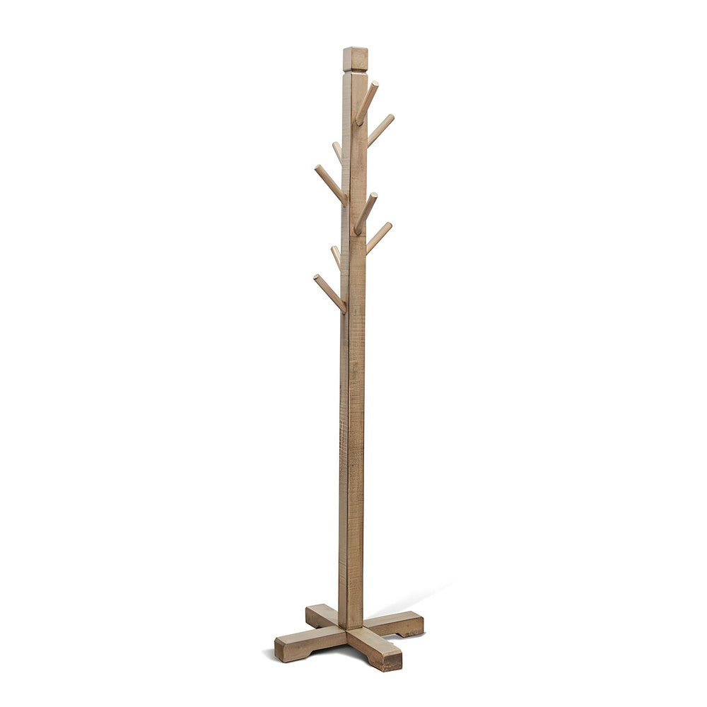 Rena Coat, Hat Rack Stand, 8 Wood Stems, 72" Light Brown Mahogany Wood