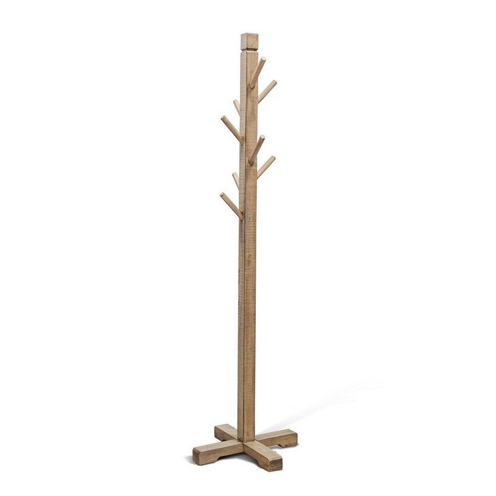 Rena Coat Hat Rack Stand 8 Wood Stems 72’’ Light Brown Mahogany Wood