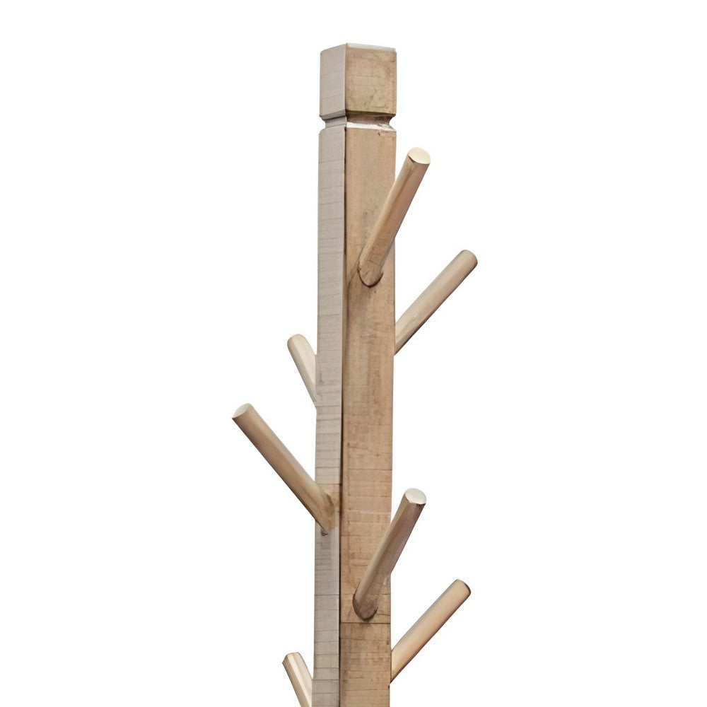 Rena Coat, Hat Rack Stand, 8 Wood Stems, 72" Light Brown Mahogany Wood