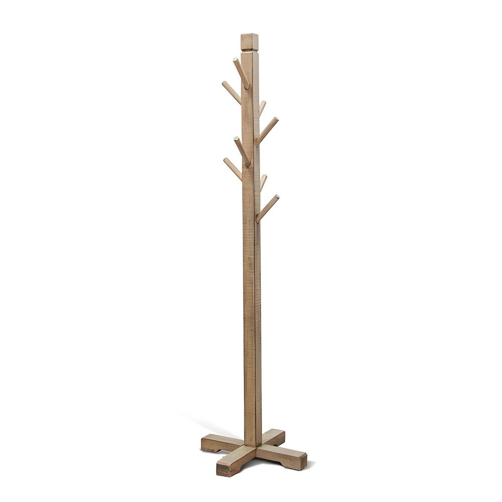 Rena Coat, Hat Rack Stand, 8 Wood Stems, 72" Light Brown Mahogany Wood