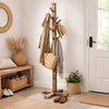 Rena Coat, Hat Rack Stand, 8 Wood Stems, 72" Light Brown Mahogany Wood