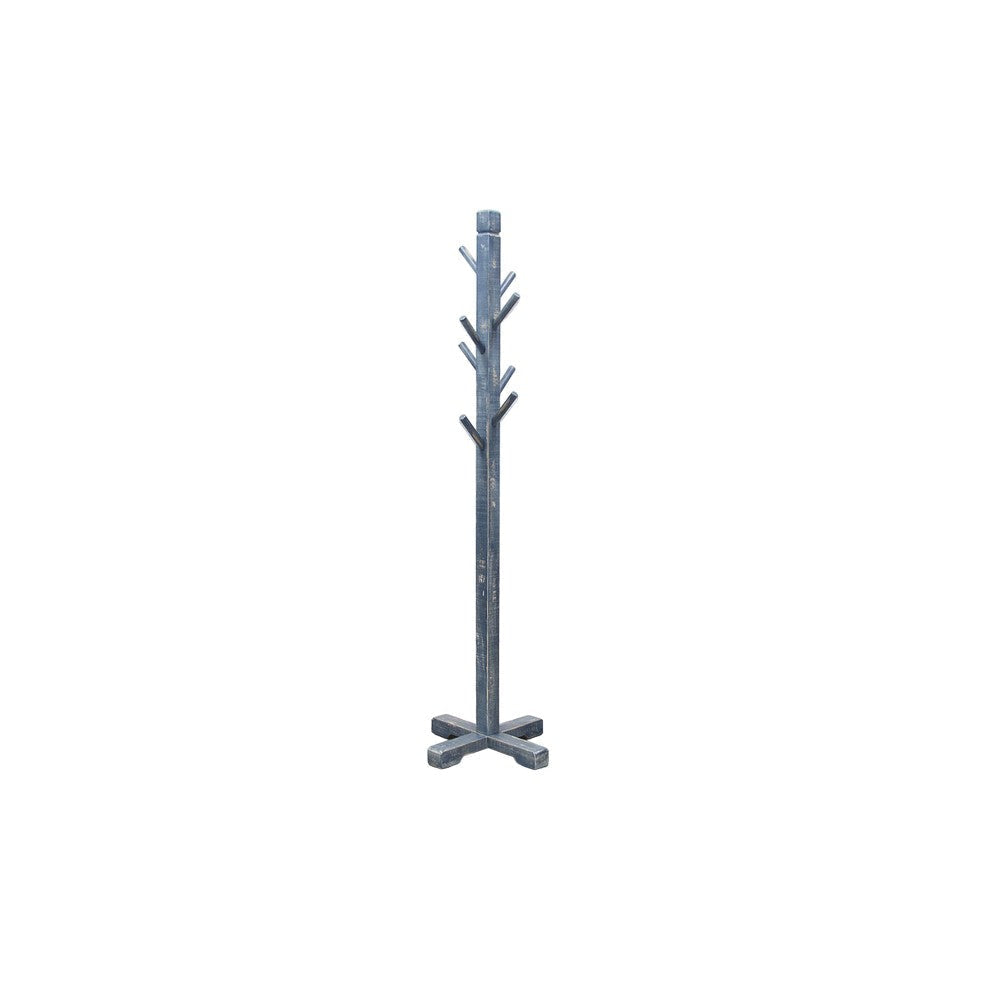 Rena Coat Hat Rack Stand with 8 Wood Stems 72’’ Ocean Blue Mahogany