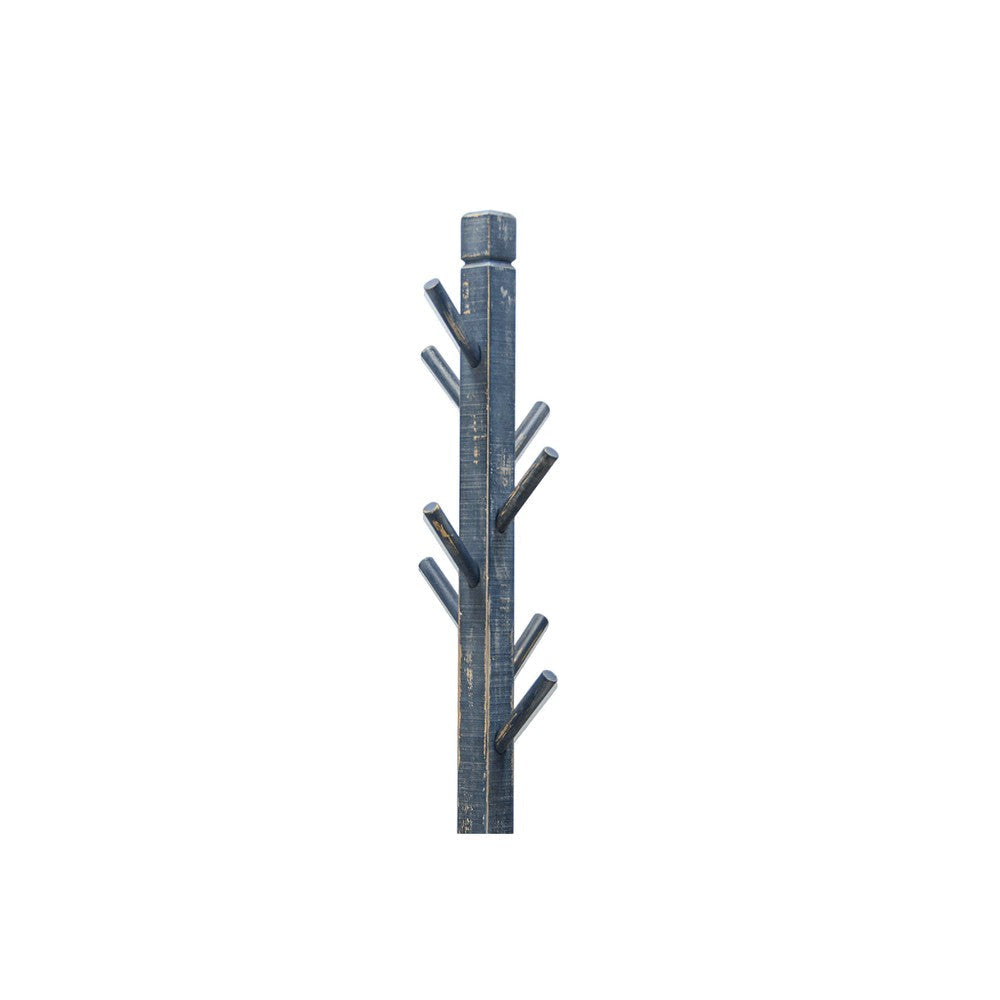 Rena Coat Hat Rack Stand with 8 Wood Stems 72’’ Ocean Blue Mahogany