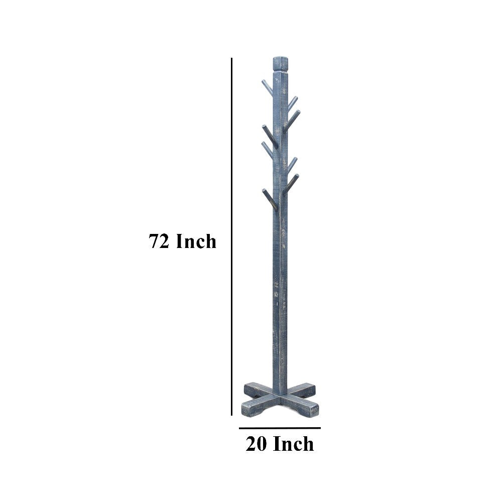 Rena Coat Hat Rack Stand with 8 Wood Stems 72’’ Ocean Blue Mahogany