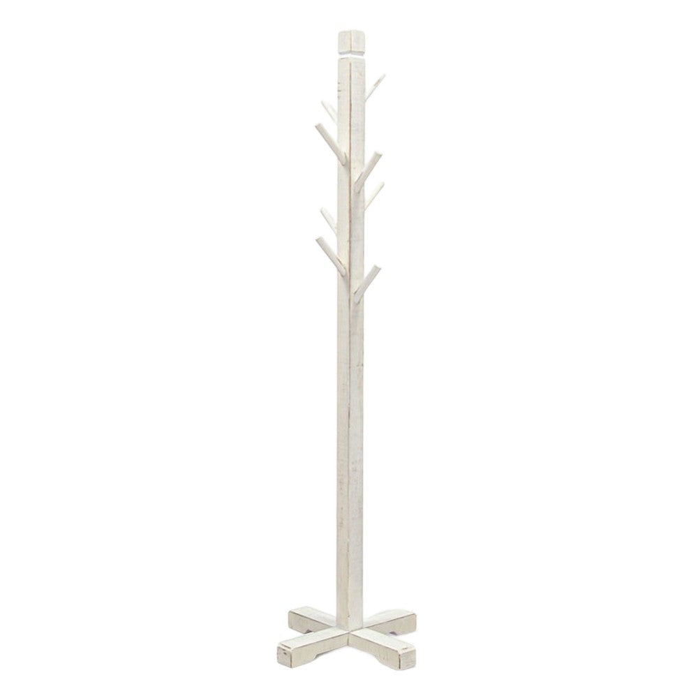 Rena Coat, Hat Rack Stand, 8 Wood Stems, 72" Rustic White Mahogany