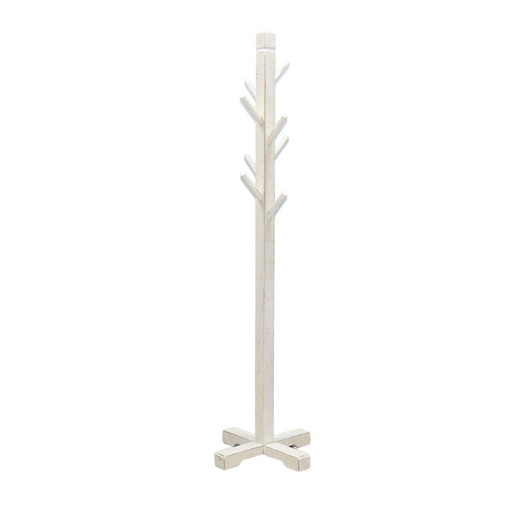 Rena Coat Hat Rack Stand 8 Wood Stems 72’’ Rustic White Mahogany