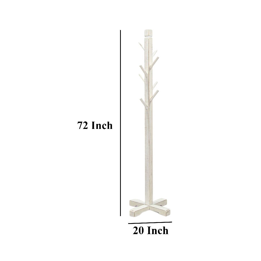 Rena Coat Hat Rack Stand 8 Wood Stems 72’’ Rustic White Mahogany