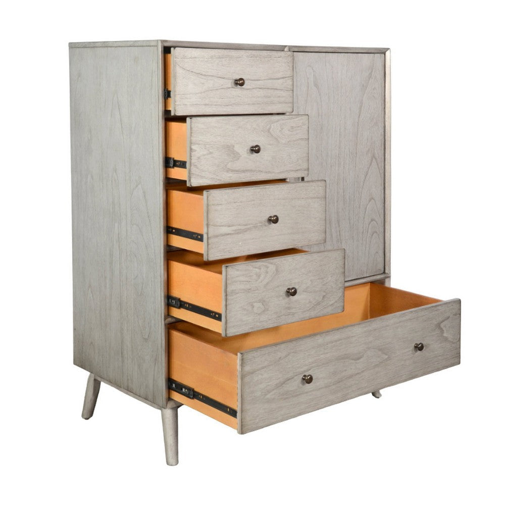 Amy Tall Dresser Chest with 5 Drawers Angled Legs Gray Mindi Wood BM325369