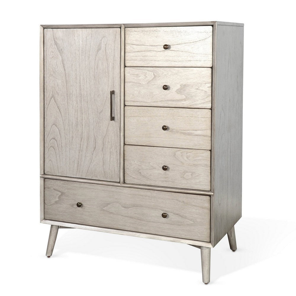 Amy Tall Dresser Chest with 5 Drawers Angled Legs Gray Mindi Wood BM325369