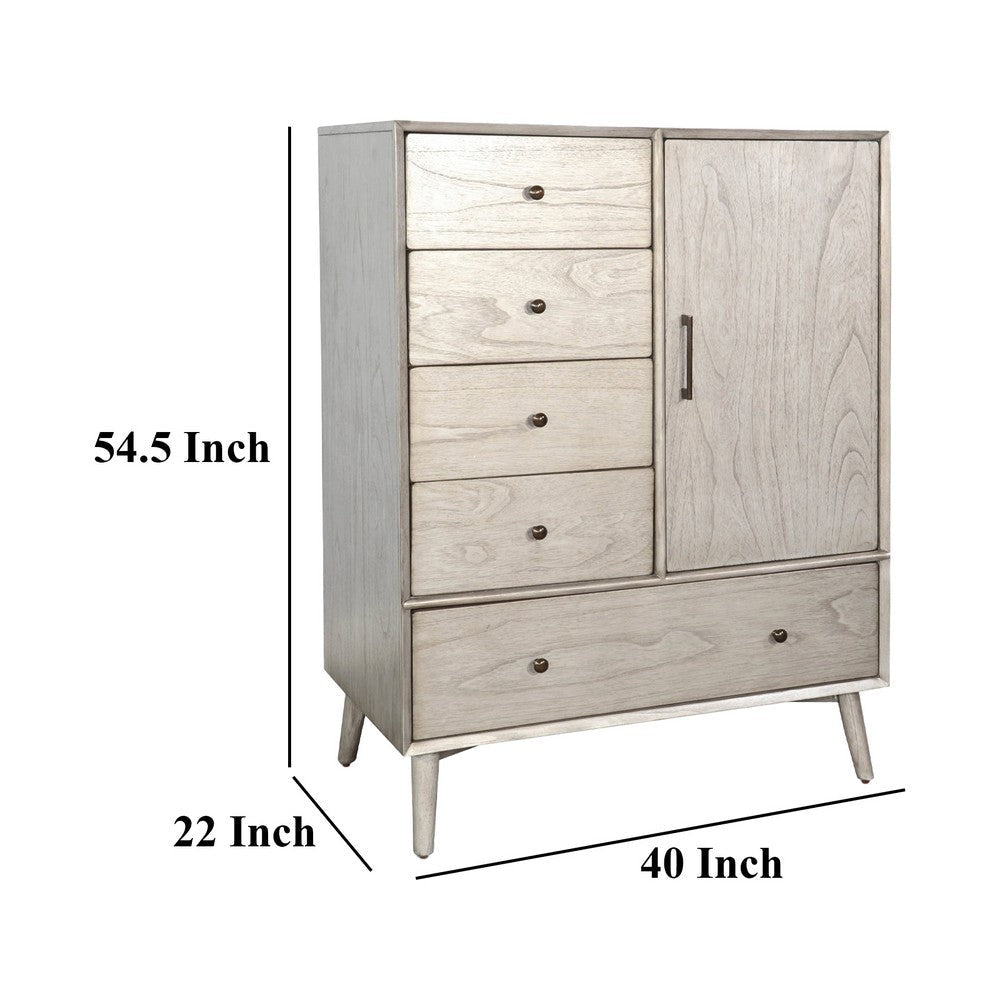 Amy Tall Dresser Chest with 5 Drawers Angled Legs Gray Mindi Wood BM325369