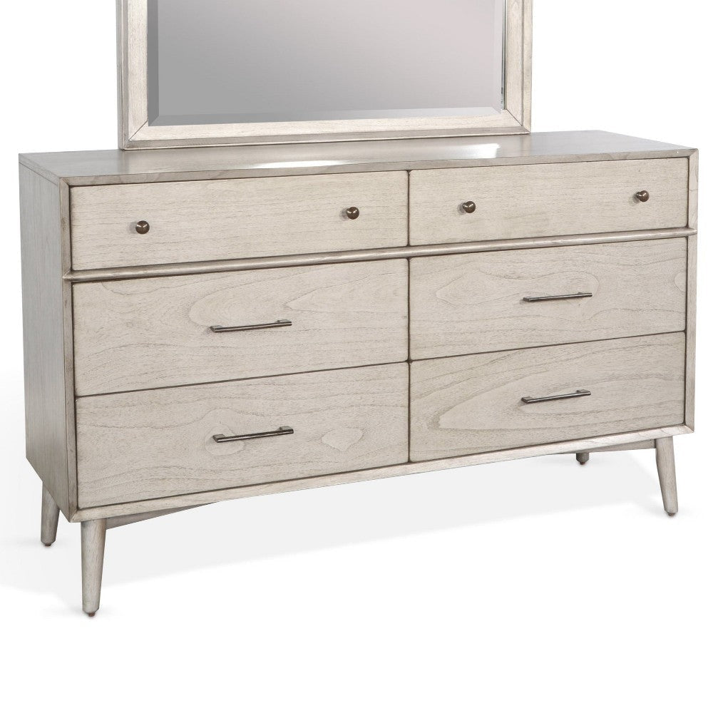 Amy Wide Dresser Chest with 6 Drawers Angled Legs Gray Mindi Wood BM325370