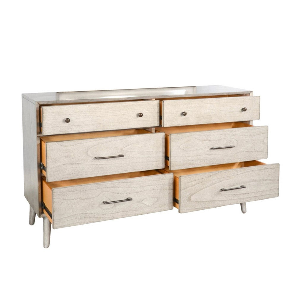 Amy Wide Dresser Chest with 6 Drawers Angled Legs Gray Mindi Wood BM325370