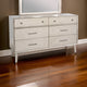 Amy Wide Dresser Chest with 6 Drawers, Angled Legs, Gray Mindi Wood