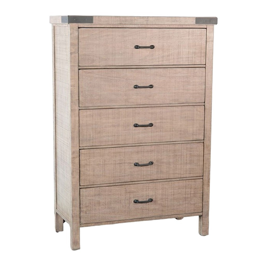 Desy Tall Dresser Chest with 5 Drawers Light Brown Mahogany Wood BM325371