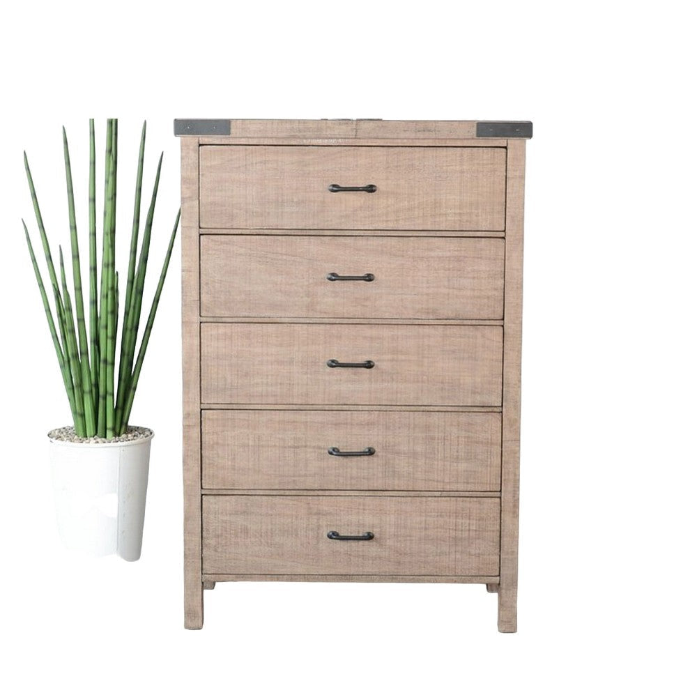 Buy Desy Tall Dresser Chest with 5 Drawers, Light Brown Mahogany Wood