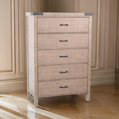 Desy Tall Dresser Chest with 5 Drawers, Light Brown Mahogany Wood
