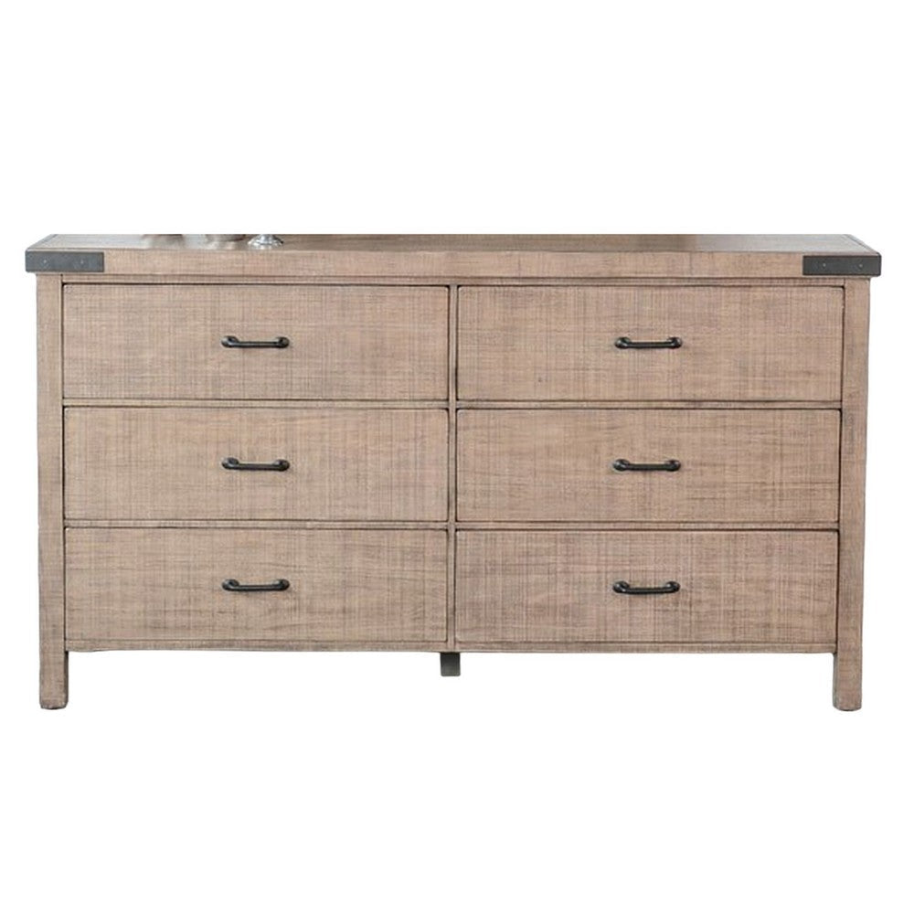 Desy Wide Dresser Chest with 6 Drawers Light Brown Mahogany Wood BM325372