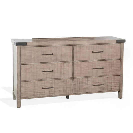 Desy Wide Dresser Chest with 6 Drawers, Light Brown Mahogany Wood