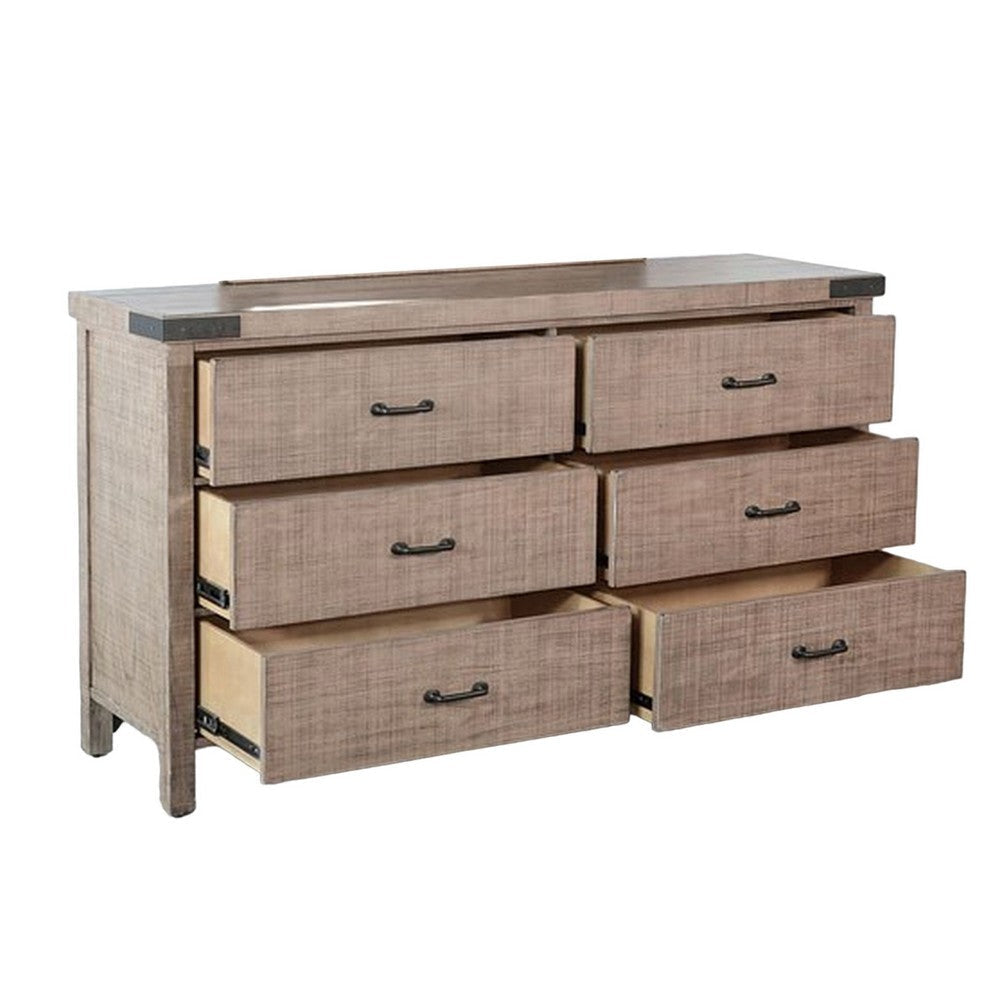 Desy Wide Dresser Chest with 6 Drawers Light Brown Mahogany Wood BM325372