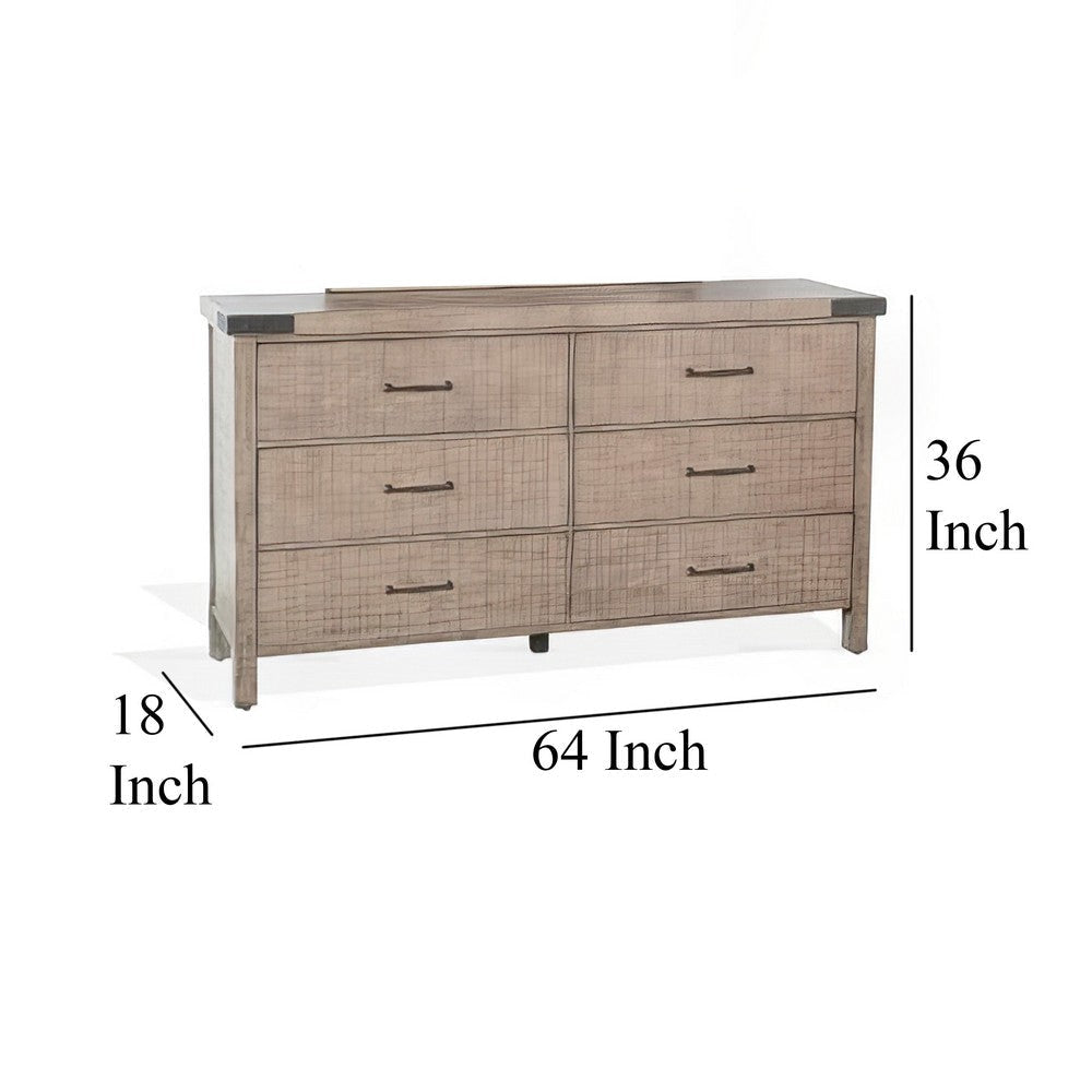 Desy Wide Dresser Chest with 6 Drawers Light Brown Mahogany Wood BM325372