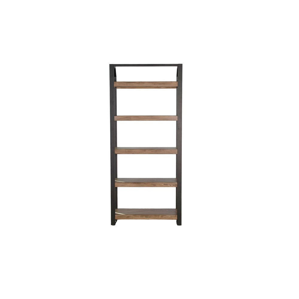 Yael Bookcase 5 Brown Mahogany Shelves and Black Metal Frame 72’’ BM325374