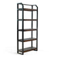 Flint Bookcase, 5 Rustic Brown Mahogany Shelves, Black Metal, 72"