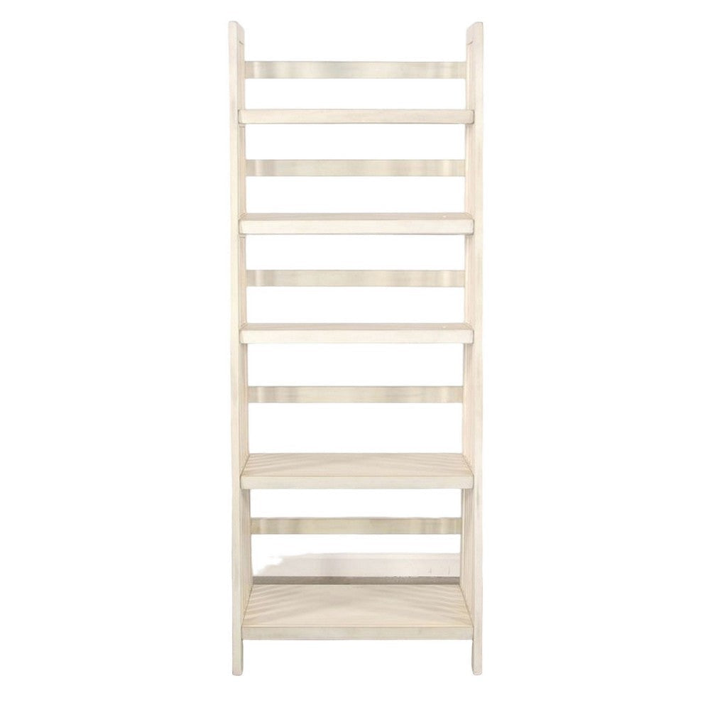 Dory Foldable Bookcase 5 Storage Shelves 72’’ White Mahogany Wood BM325384