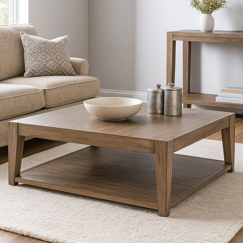 Yael Coffee Table with Caster Wheels, 48" Light Brown Mahogany