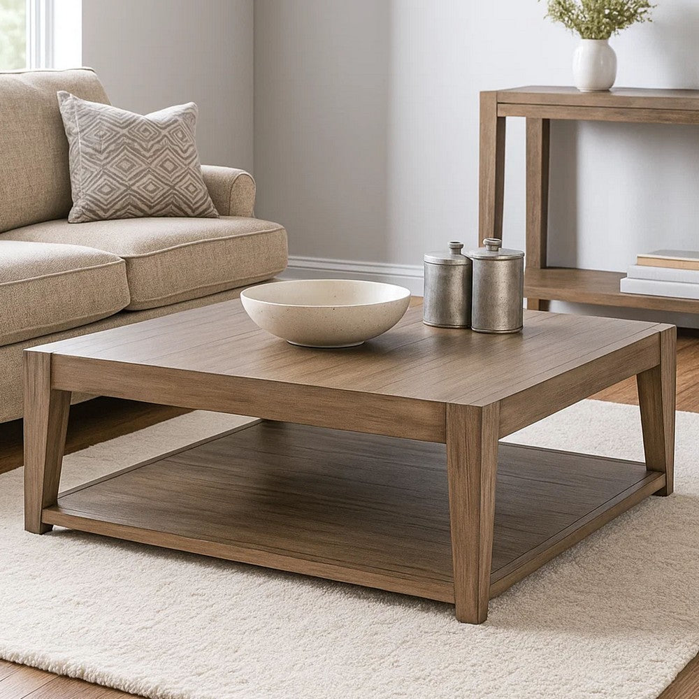 Yael Coffee Table with Caster Wheels, 48" Light Brown Mahogany