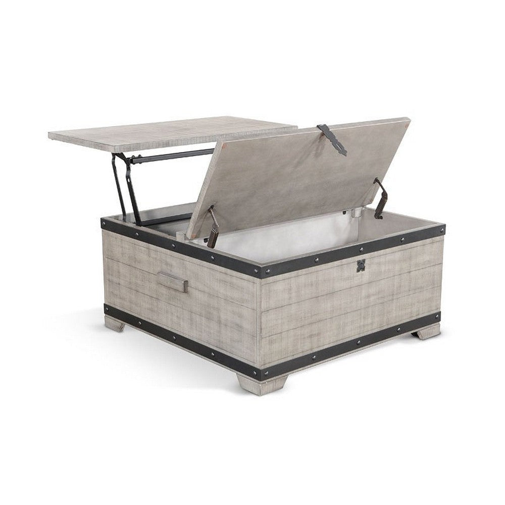 Nelly 35’’ Square Coffee Table w Casters Lift Top Gray Mahogany Wood BM325388