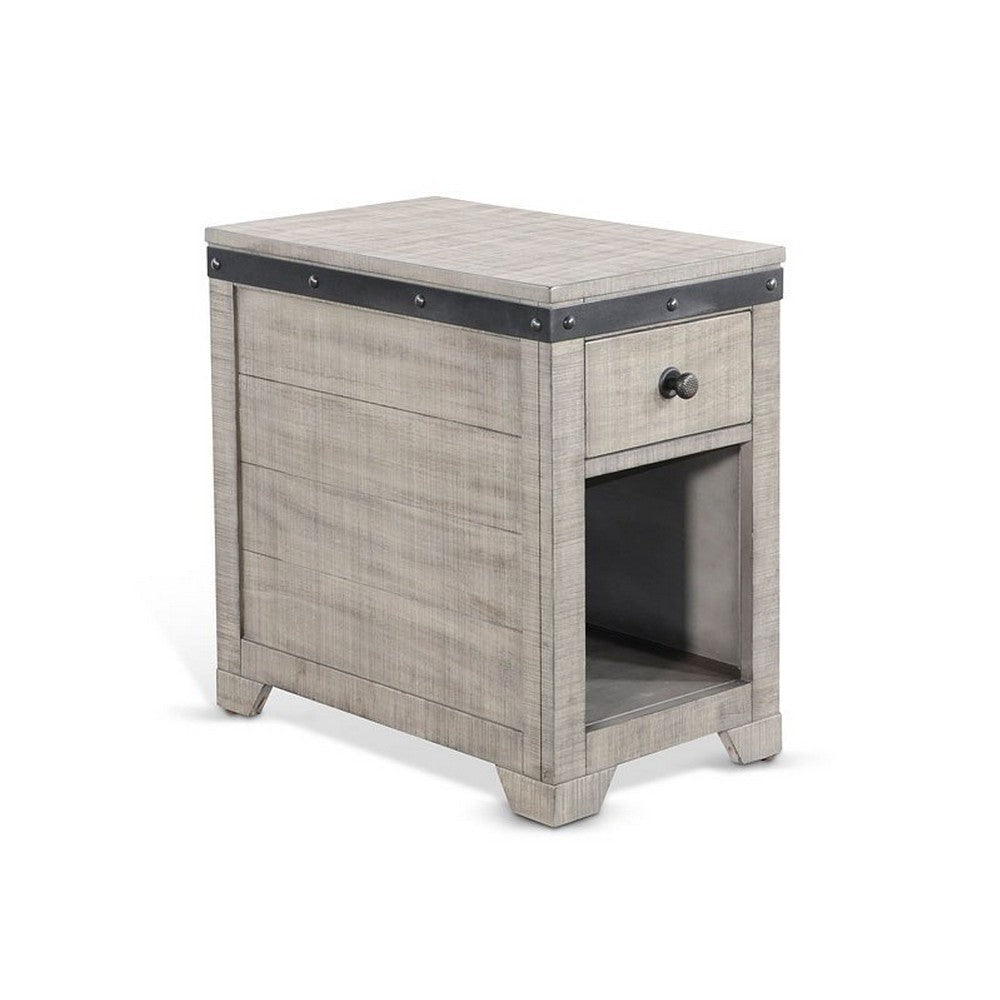 Nelly Side End Table Drawers and Shelf 25’’ Alpine Gray Mahogany BM325389