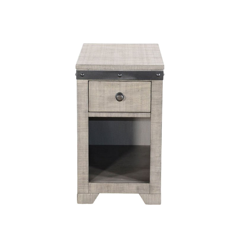 Nelly Side End Table Drawers and Shelf 25’’ Alpine Gray Mahogany BM325389