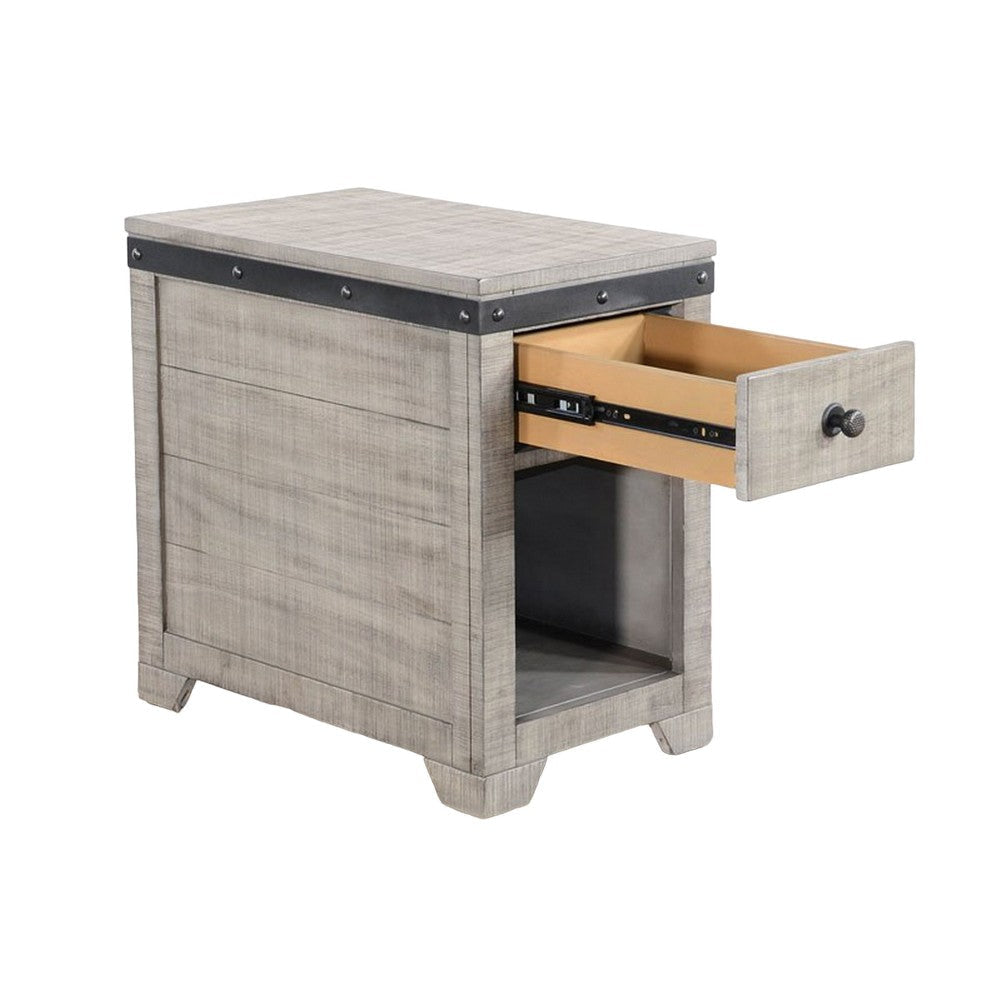 Nelly Side End Table Drawers and Shelf 25’’ Alpine Gray Mahogany BM325389