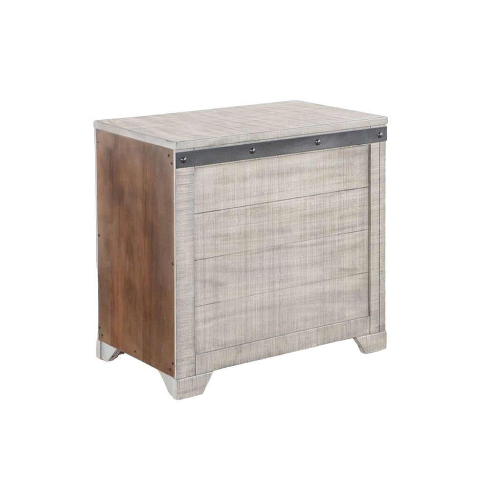 Nelly Side End Table Drawers and Shelf 25’’ Alpine Gray Mahogany BM325389