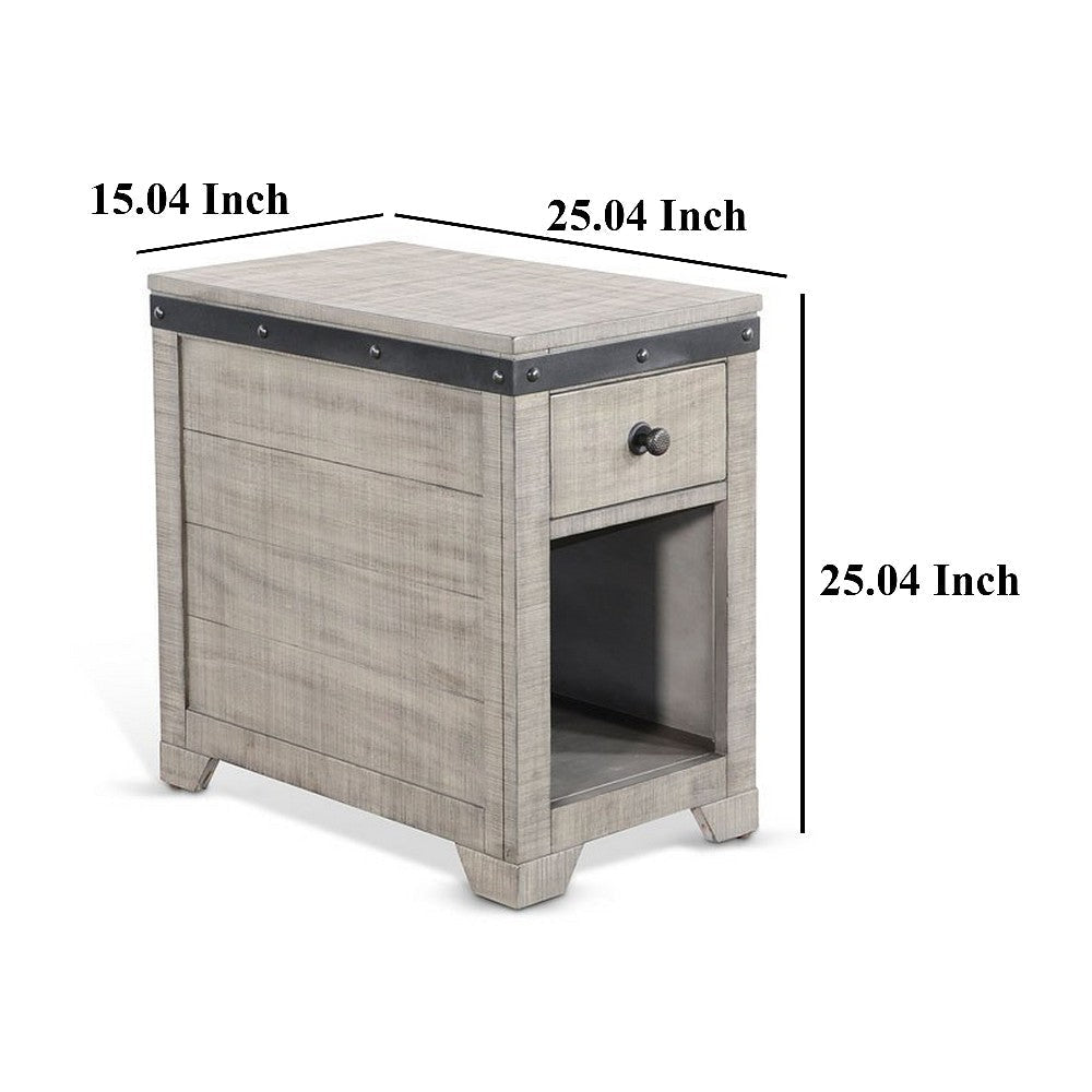 Nelly Side End Table Drawers and Shelf 25’’ Alpine Gray Mahogany BM325389