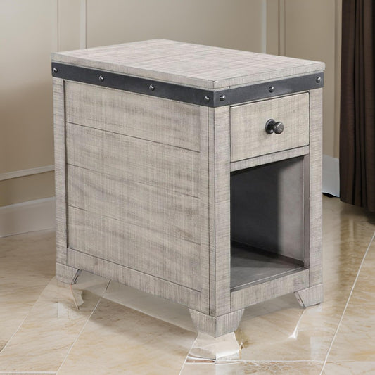 Nelly Side End Table, Drawers and Shelf, 25" Alpine Gray Mahogany