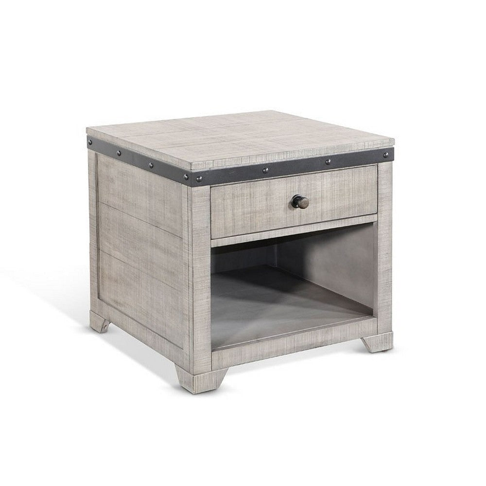 Nelly Side End Table 1 Drawer and Shelf 24’’ Gray Mahogany Wood BM325390