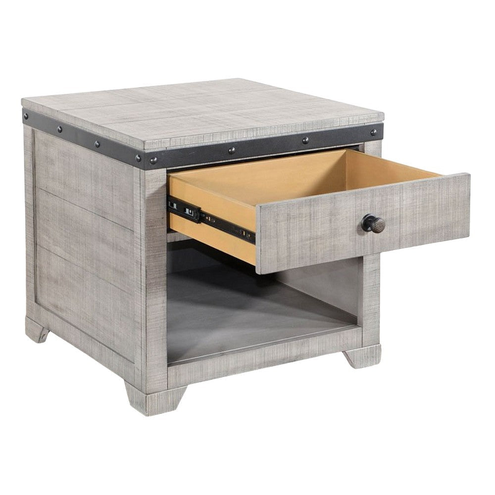 Nelly Side End Table 1 Drawer and Shelf 24’’ Gray Mahogany Wood BM325390