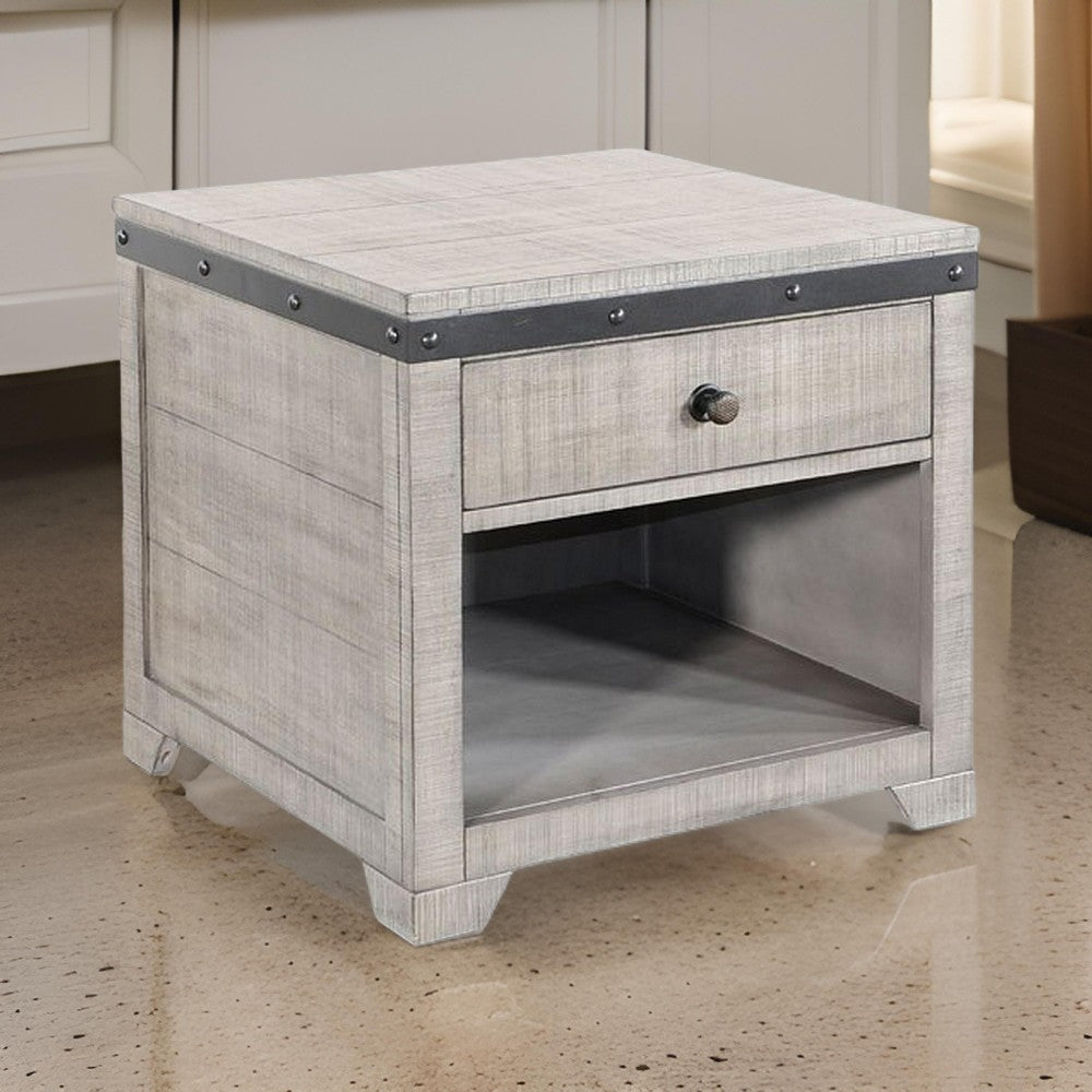 Nelly Side End Table, 1 Drawer and Shelf, 24" Gray Mahogany Wood