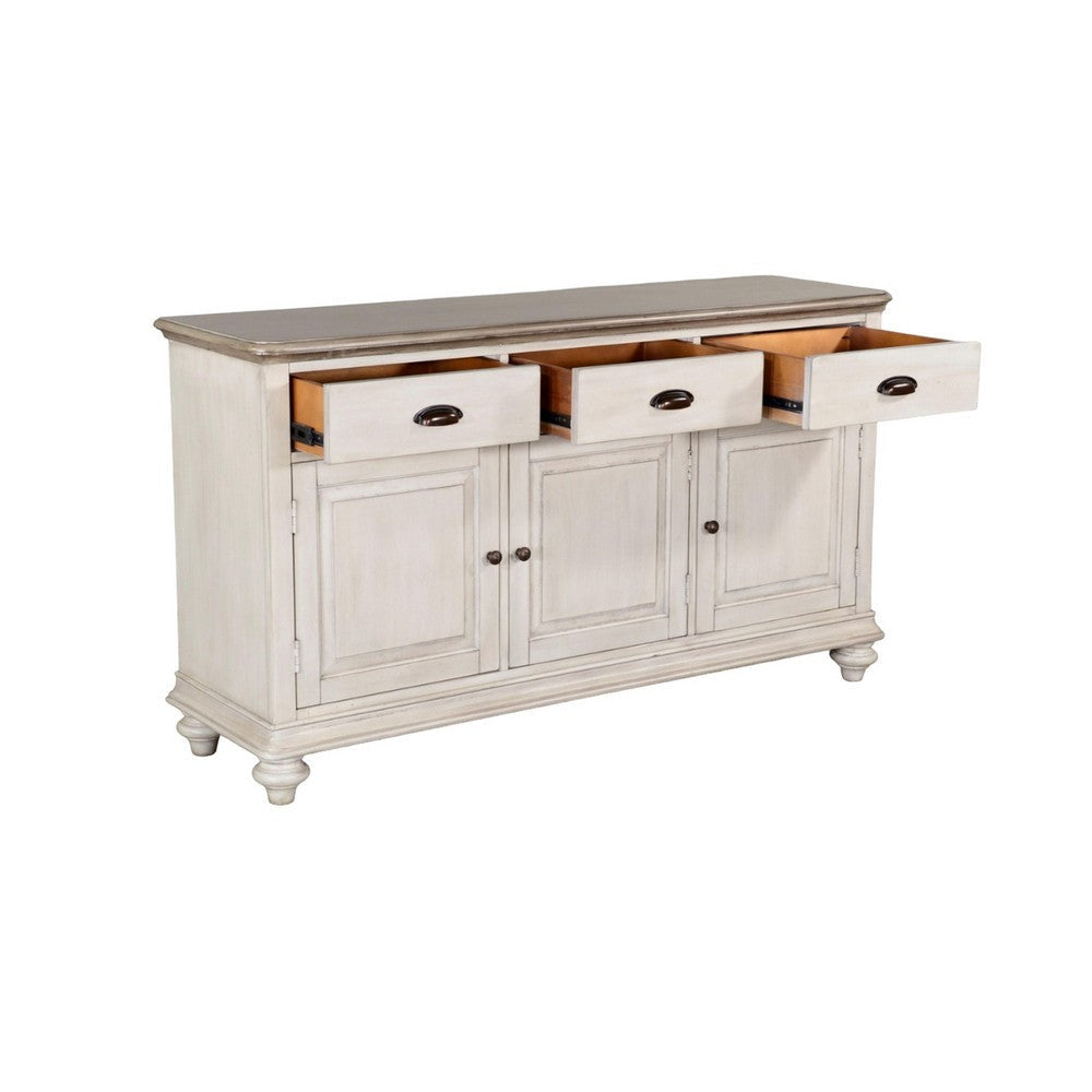 Sain Sideboard Buffet Console 3 Doors 64’’ Taupe White Mahogany BM325392