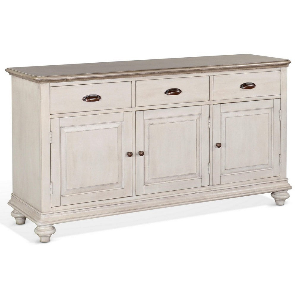 Sain Sideboard Buffet Console, 3 Doors, 64" Taupe, White Mahogany